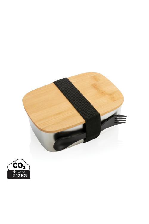 Boîte à Lunch en acier avec couvercle en bambou et cuichette