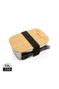 Boîte à Lunch en acier avec couvercle en bambou et cuichette