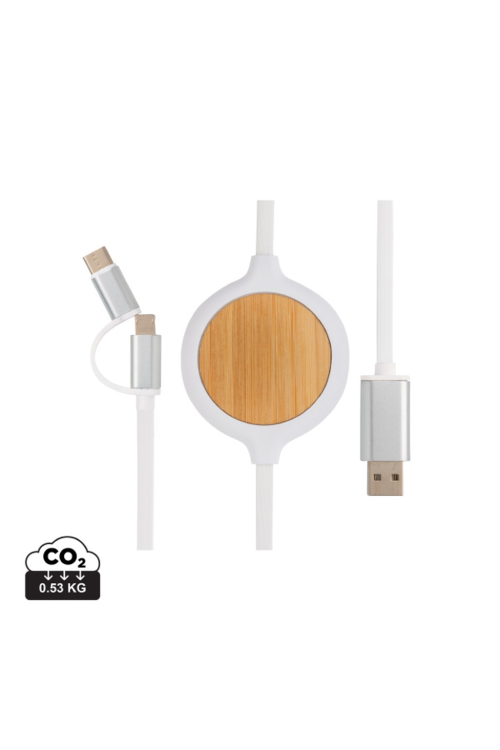 Câble 3 en 1 avec chargeur sans fil en Bambou 5W
