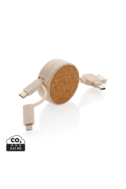 Câble rétractable 6 en 1 en liège et fibre de paille