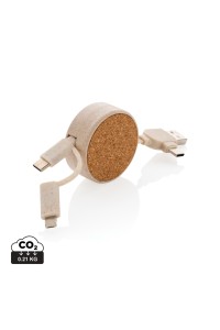 Câble rétractable 6 en 1 en liège et fibre de paille