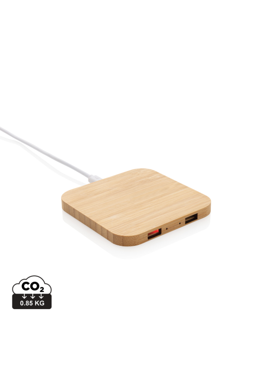 Chargeur sans fil 10W et avec ports USB en bambou