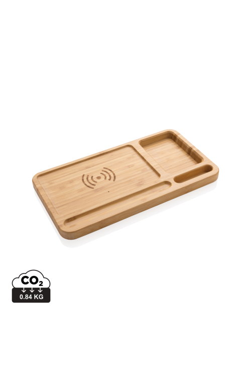 Organiseur de bureau en bambou avec chargeur 10W