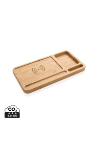 Organiseur de bureau en bambou avec chargeur 10W