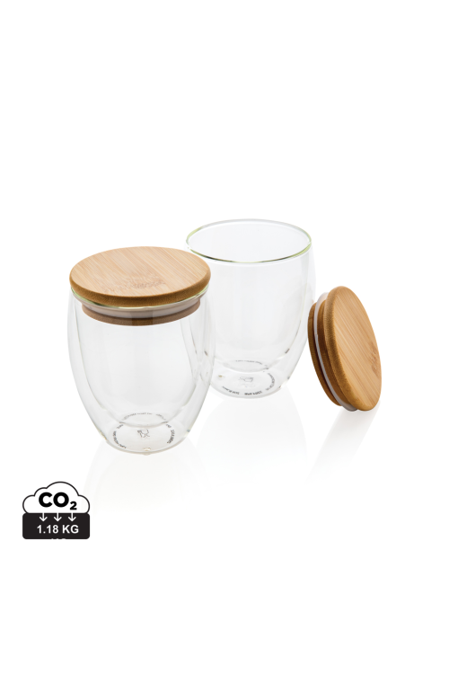 Set de 2 verres double paroi 250ml avec couvercle en bambou