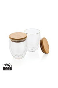 Set de 2 verres double paroi 250ml avec couvercle en bambou