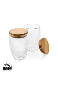 Set de 2 Verres double paroi 350ml avec couvercle en bambou