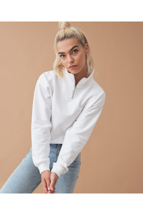 Sweat court pour femme, fermeture éclair 1/4