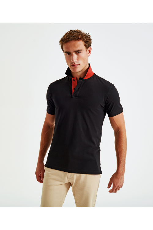 Polo contrasté coupe classique homme boutons et dessous de col contrastés