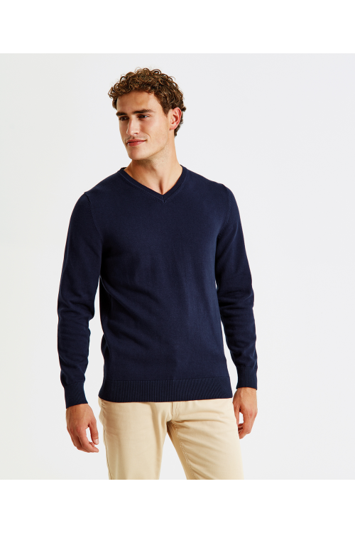 Pull col V homme en coton mélangé