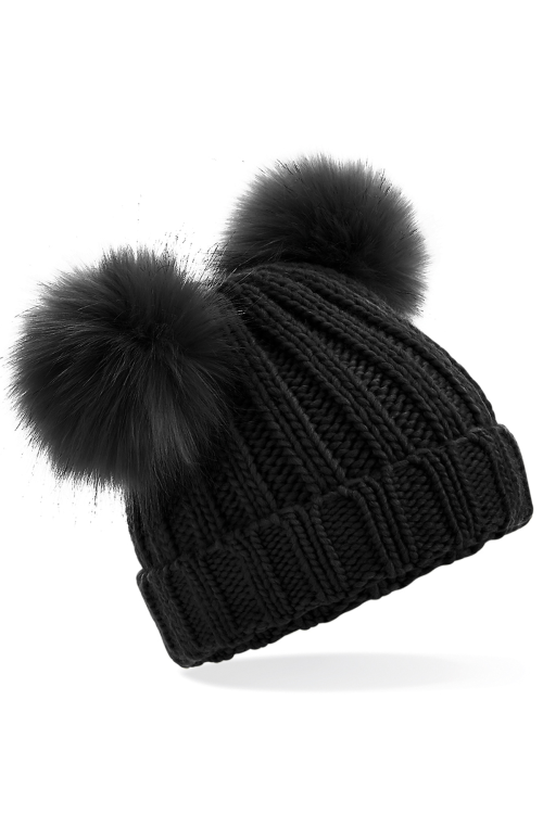 Bonnet double PomPon en fausse synthétique pour bébé/ Junior