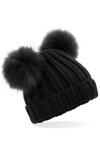 Bonnet double PomPon en fausse synthétique pour bébé/ Junior