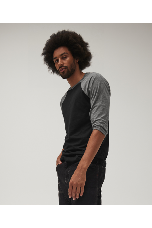 T-shirt base-ball manches trois-quarts en triple mélange unisexe