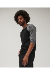 T-shirt base-ball manches trois-quarts en triple mélange unisexe