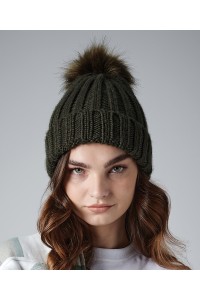 Bonnet à pompon en maille épaisse et fourrure Verbier