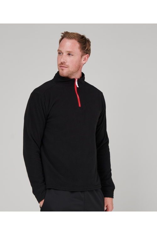 Polaire manches longues zippée 1/4 à passepoil