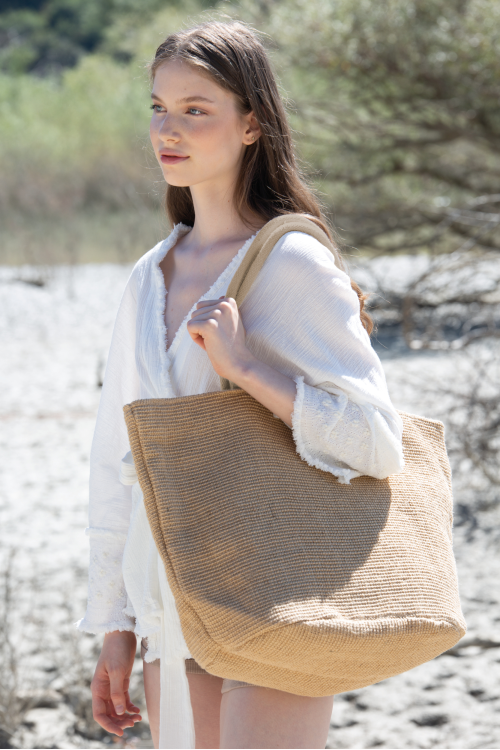 Sac shopping en fils de jute tressée, effet toile tricotée