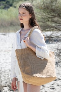 Sac shopping en fils de jute tressée, effet toile tricotée