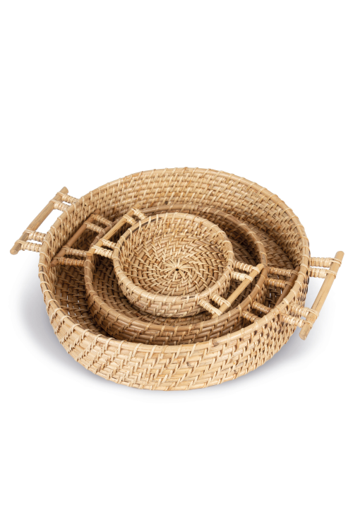 Panier plat en rotin tressé à la main