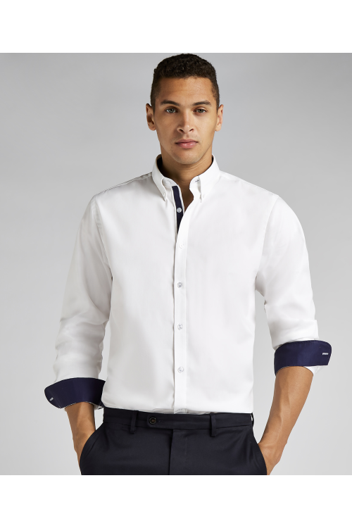 Chemise Oxford de première qualité à manches longues (col à boutons) Contrast