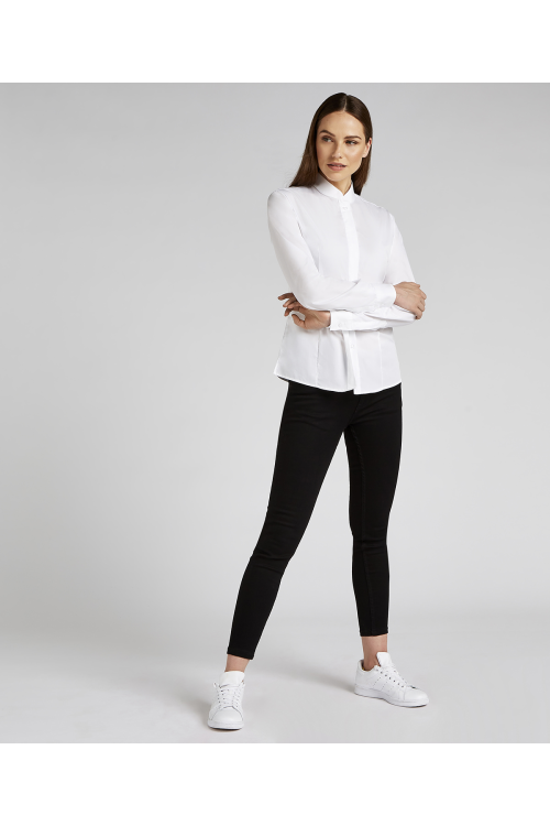 Chemise cintrée à col Mao à manches longues Femme