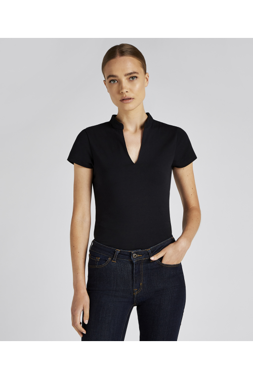 Haut à col V à manches courtes col Mao Corporate