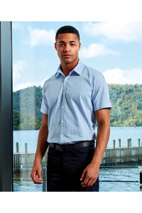 Chemise Homme manches courtes motif vichy micro-carreaux en coton