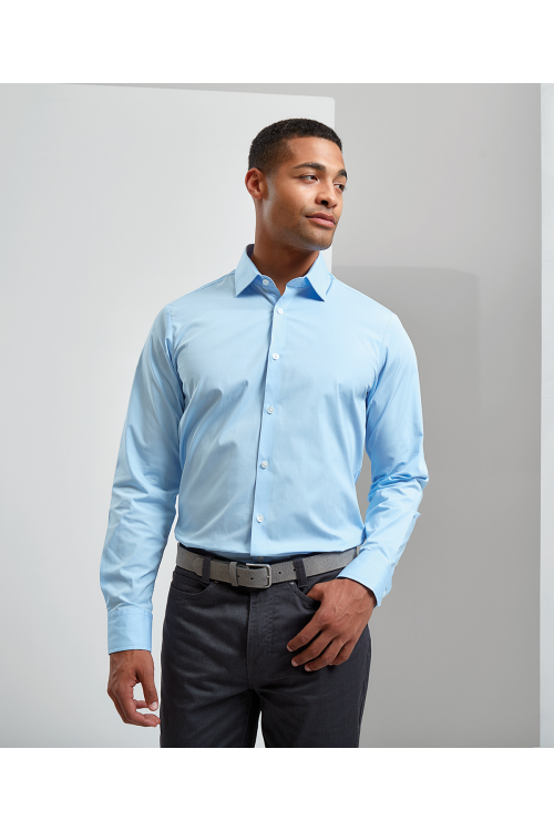 Chemise popeline stretch en coton manches longues pour homme