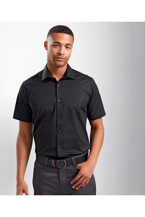 Chemise popeline stretch en coton manches courtes pour homme