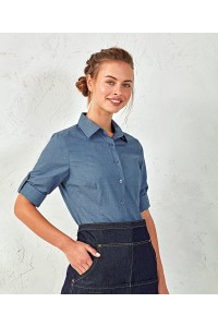 Chemise en popeline à fil teint croisé femme