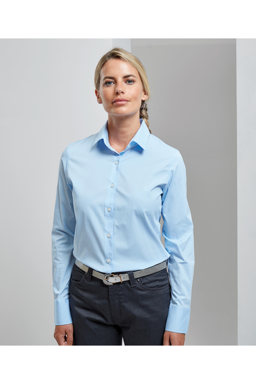 Chemise popeline stretch en coton manches longues pour femme