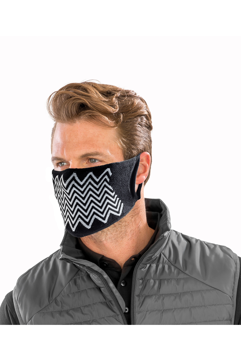 Masque de protection zigzag antibactérien en tissu naturel (pack de 5 pièces)