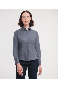 Chemise en popeline cintrée manches longues polyester/coton facile dentretien pour femme