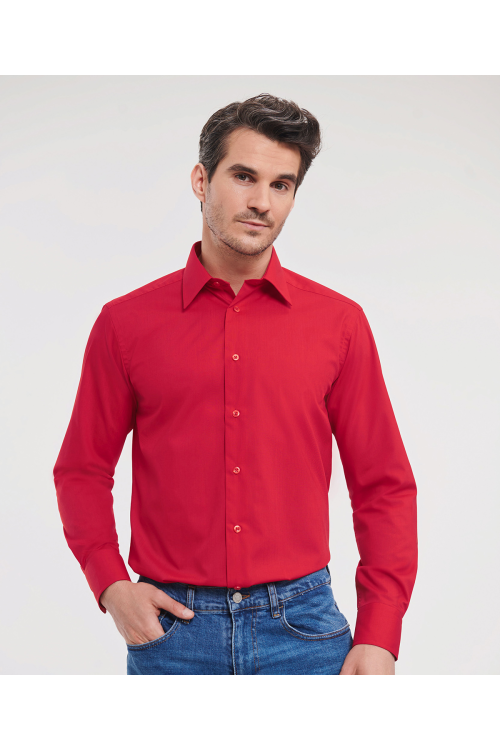 Chemise en popeline cintrée manches longues polyester/coton facile dentretien pour homme