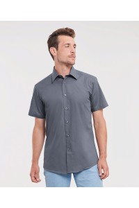 Chemise en popeline cintrée manches courtes polyester/coton facile d'entretien pour homme