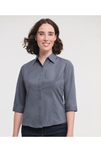 Chemise en popeline cintrée à manches trois-quarts polyester/coton facile d'entretien pour homme