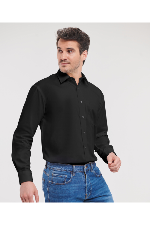 Chemise en popeline manches longues pur coton facile dentretien