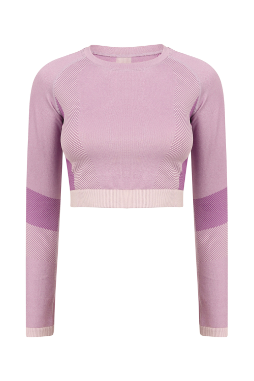 Haut court manches longues à empiècements sans coutures pour femmes