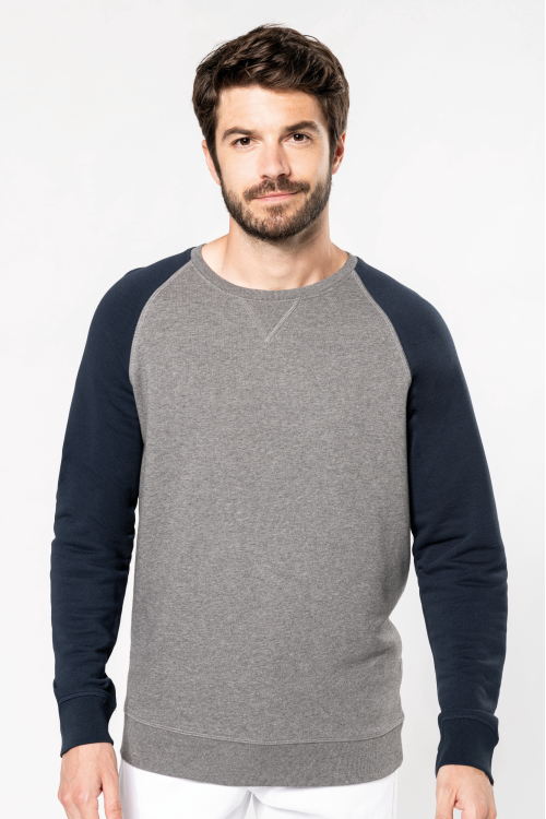 Sweat-shirt French Terry Bio bicolore col rond manches raglan homme