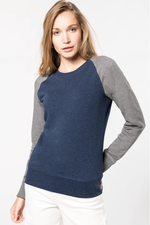 Sweat-shirt French Terry Bio bicolore col rond manches raglan femme