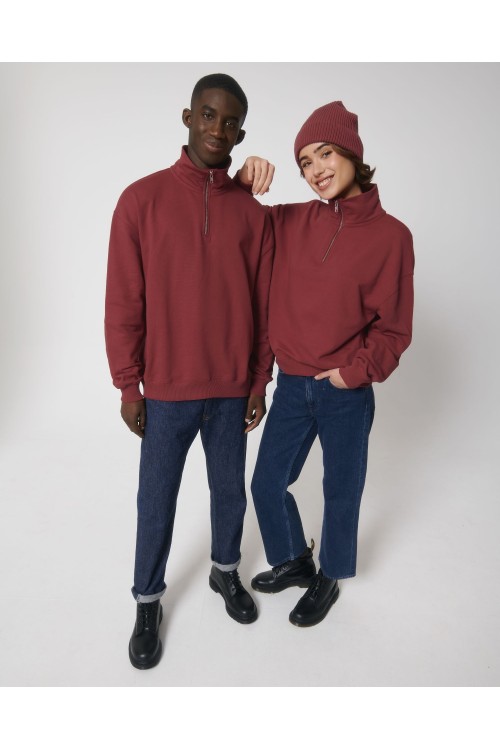 Sweatshirt unisexe à fermeture éclair sur un quart, coupe boxy et sec au toucher