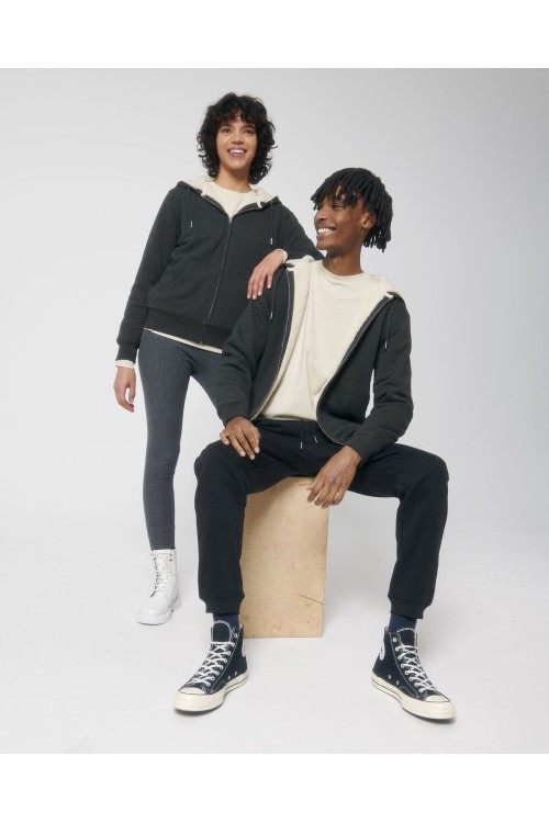 Sweatshirt à capuche unisexe doublé en sherpa avec fermeture éclair