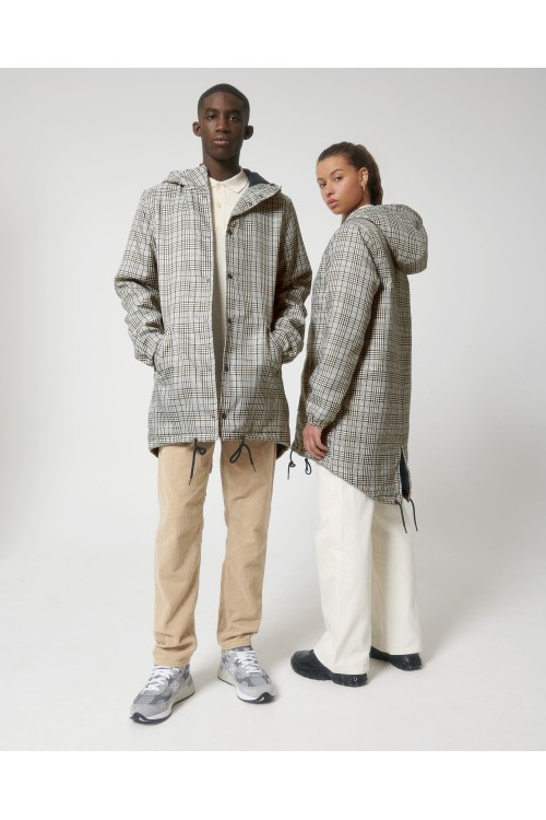 Veste parka unisexe matelassée en tweed à carreaux