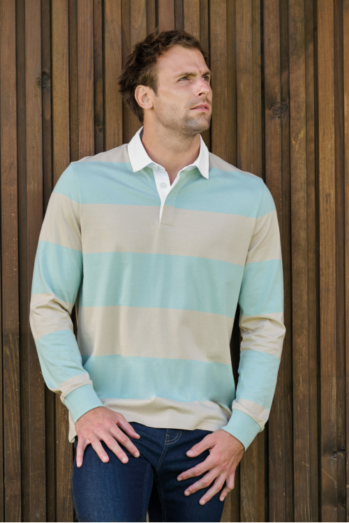 Polo rugby rayé manches longues unisexe