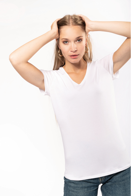 T-shirt col V manches courtes femme