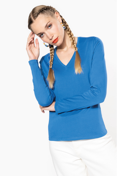 T-shirt col V manches longues femme