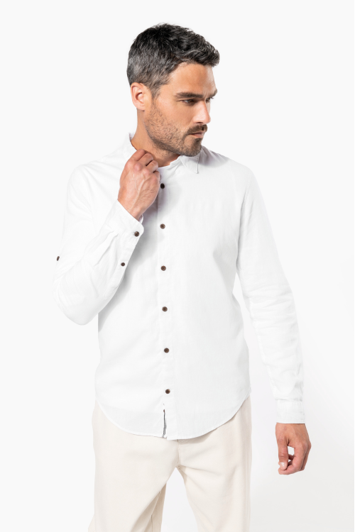 Chemise lin et coton manches longues homme