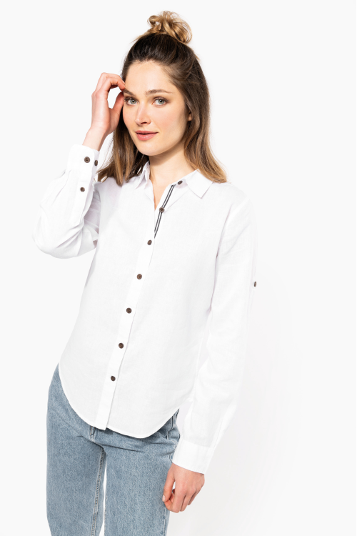 Chemise lin et coton manches longues femme