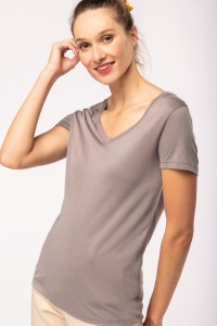 T-shirt Lyocell TENCEL™ col V manches courtes femme - 145 g