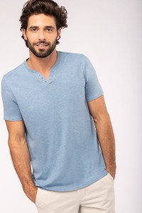 T-shirt écoresponsable henley manches courtes homme - 140 g